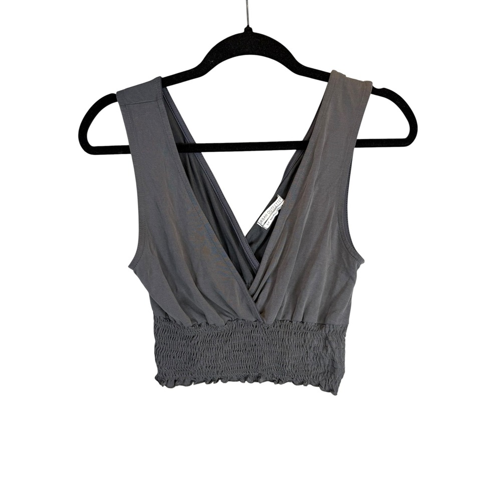 Urban‎ Outfitters Gray Smocked Surplice V-Neck Crop Top Sleeveless Small
